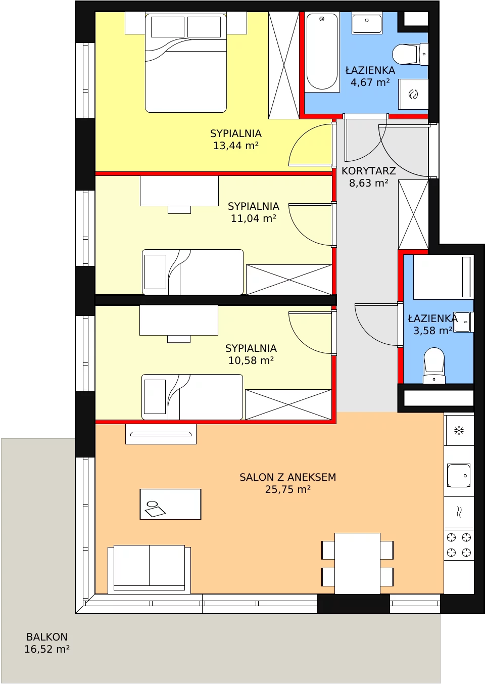 4 pokoje, mieszkanie 77,69 m², piętro 1, oferta nr 2A-1-2, Naramowice Odnova, Poznań, Naramowice, ul. Bielicowa