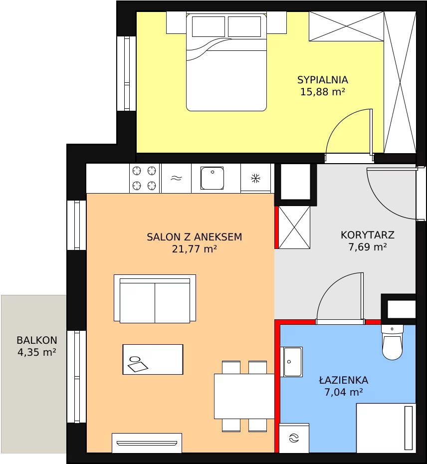 Mieszkanie 52,38 m², piętro 1, oferta nr 2A-1-3, Naramowice Odnova, Poznań, Naramowice, ul. Bielicowa