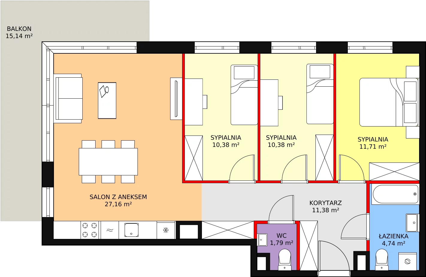 4 pokoje, mieszkanie 77,54 m², piętro 1, oferta nr 2A-1-4, Naramowice Odnova, Poznań, Naramowice, ul. Bielicowa