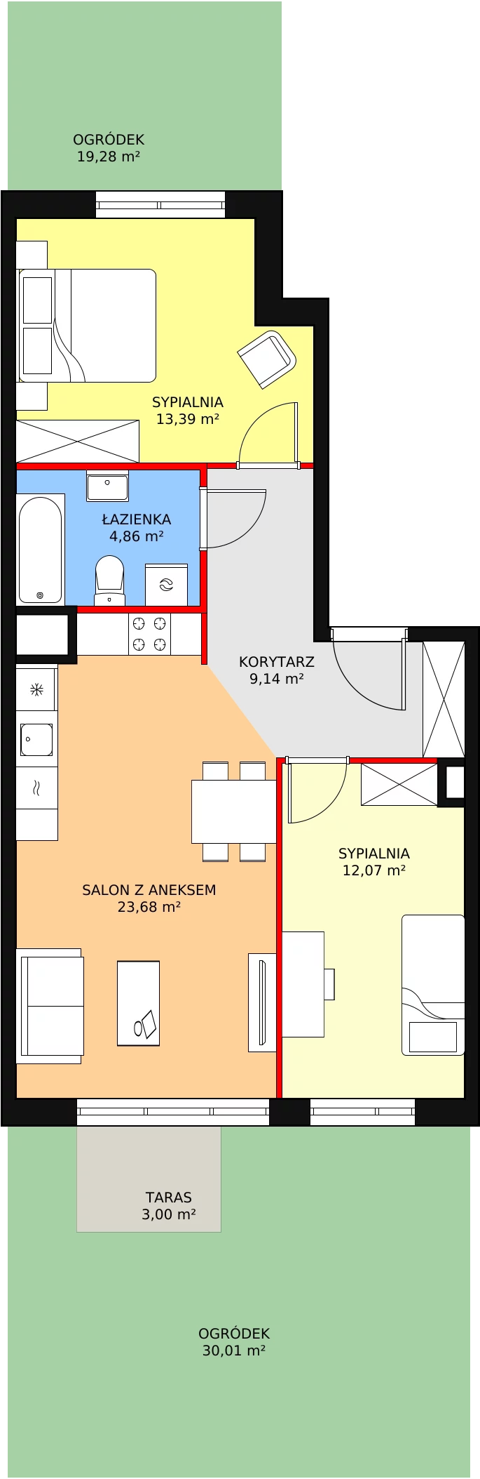 3 pokoje, mieszkanie 63,14 m², parter, oferta nr 2B-0-3, Naramowice Odnova, Poznań, Naramowice, ul. Bielicowa