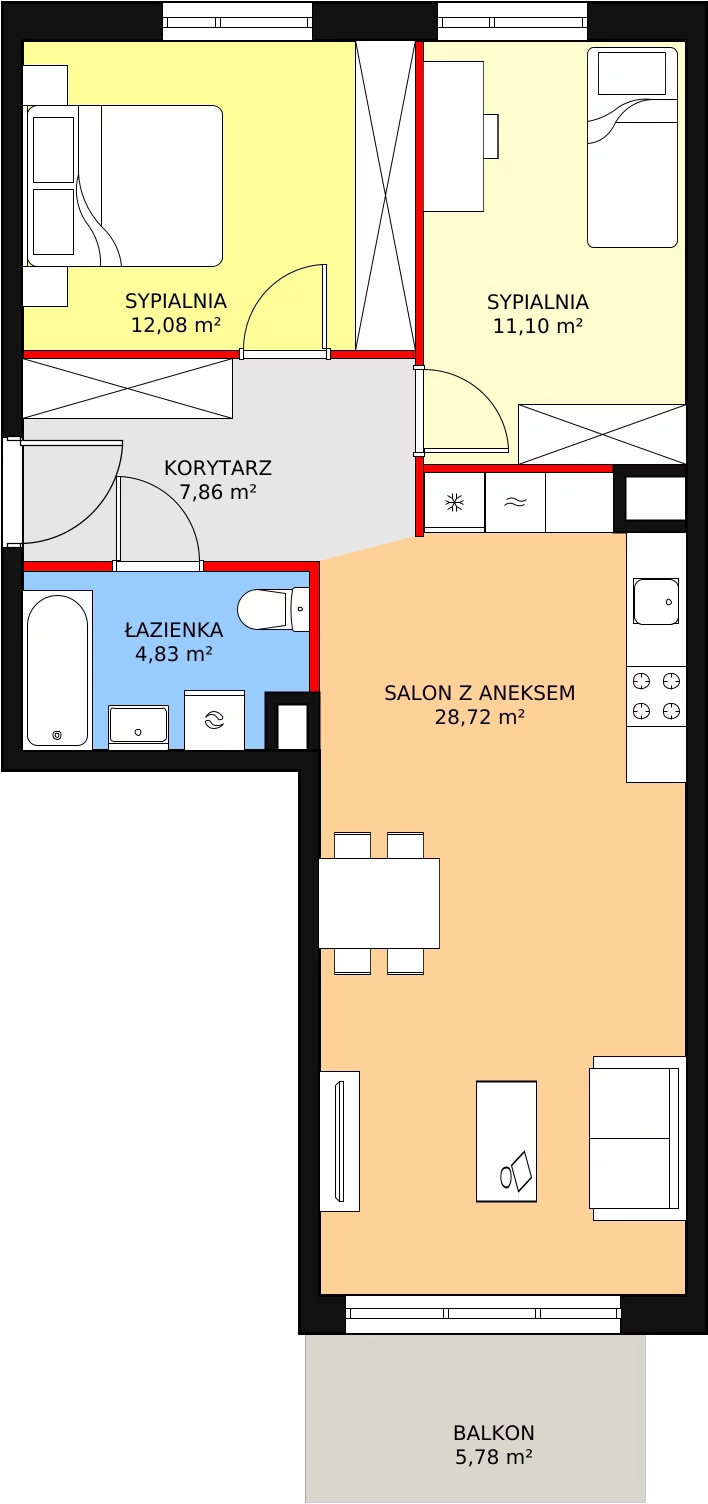 Mieszkanie 64,59 m², piętro 1, oferta nr 2B-1-1, Naramowice Odnova, Poznań, Naramowice, ul. Bielicowa