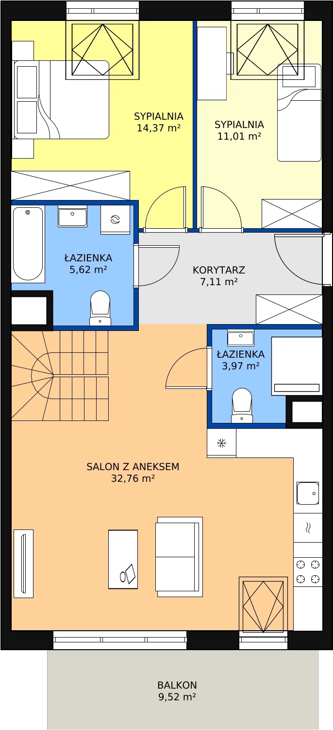 3 pokoje, mieszkanie 88,77 m², piętro 4, oferta nr 2B-4-3, Naramowice Odnova, Poznań, Naramowice, ul. Bielicowa