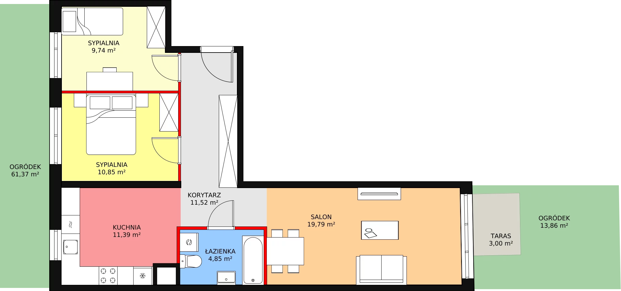 3 pokoje, mieszkanie 68,14 m², parter, oferta nr 2C-0-7, Naramowice Odnova, Poznań, Naramowice, ul. Bielicowa