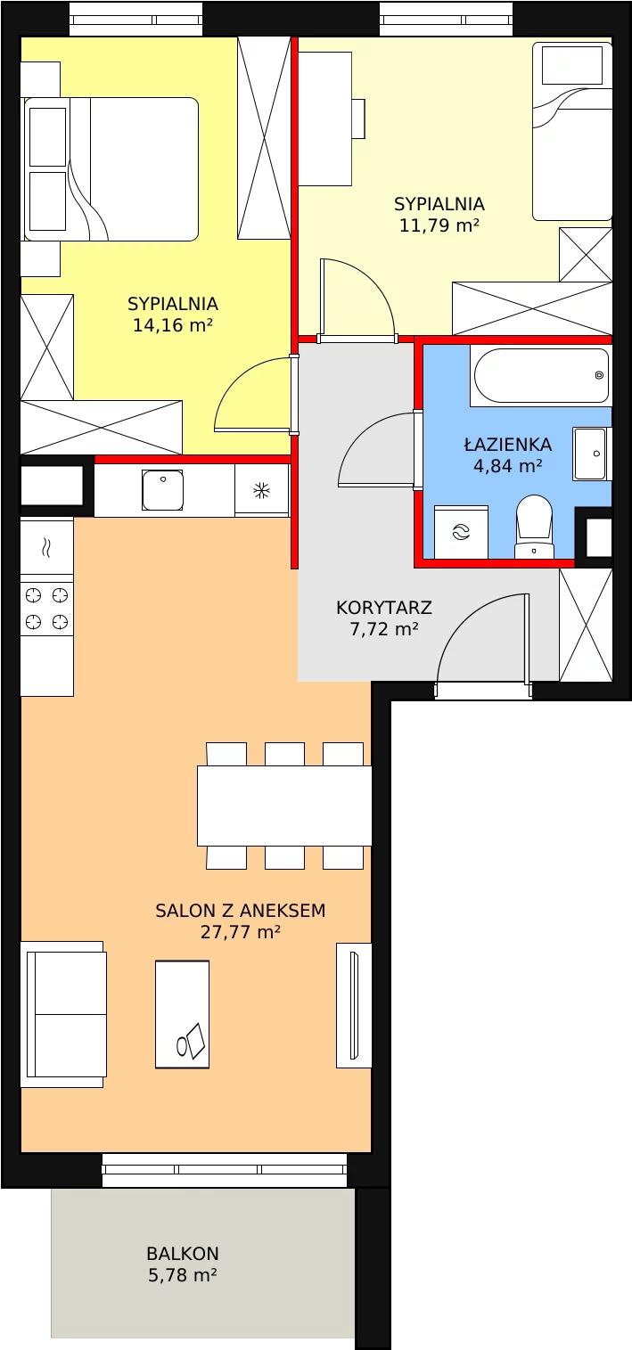 Mieszkanie 66,28 m², piętro 1, oferta nr 2C-1-1, Naramowice Odnova, Poznań, Naramowice, ul. Bielicowa