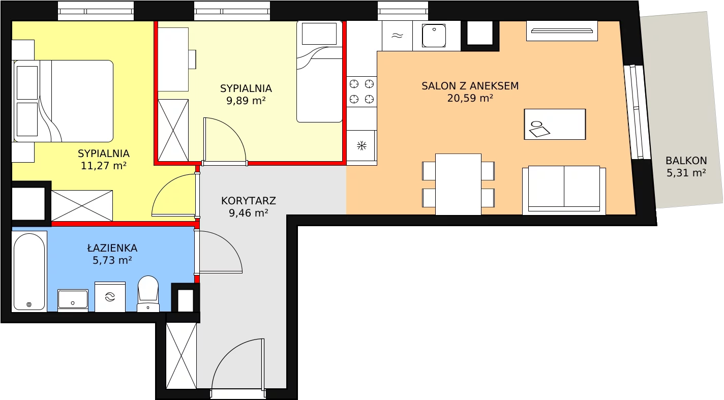 Mieszkanie 56,94 m², piętro 1, oferta nr 2C-1-2, Naramowice Odnova, Poznań, Naramowice, ul. Bielicowa