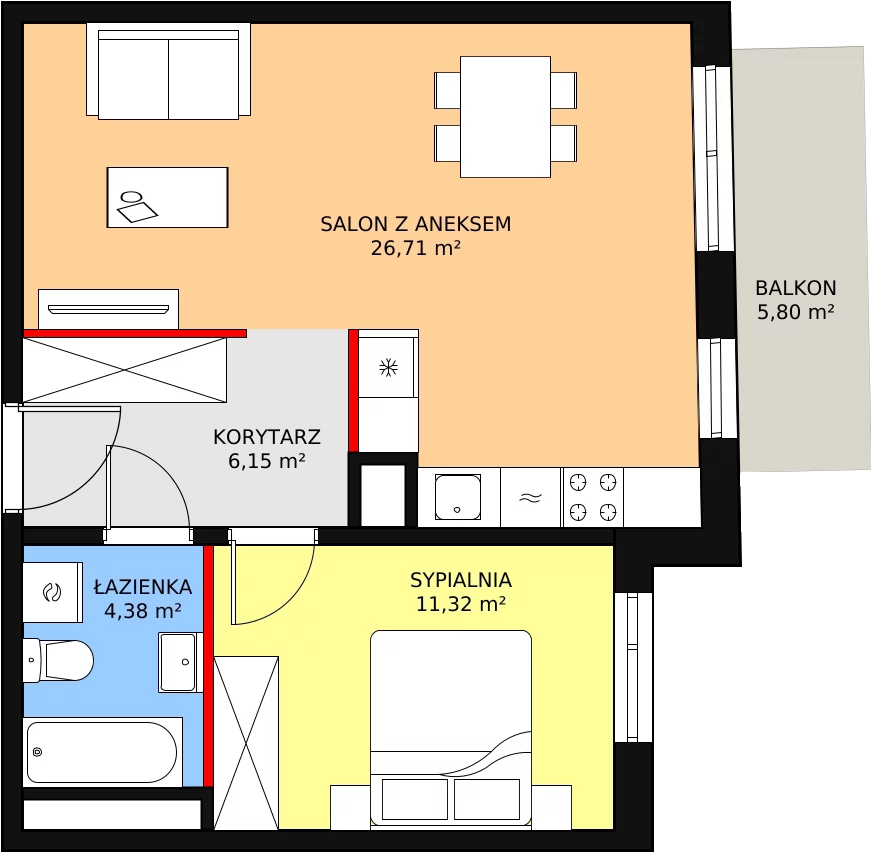 Mieszkanie 48,56 m², piętro 1, oferta nr 2C-1-3, Naramowice Odnova, Poznań, Naramowice, ul. Bielicowa