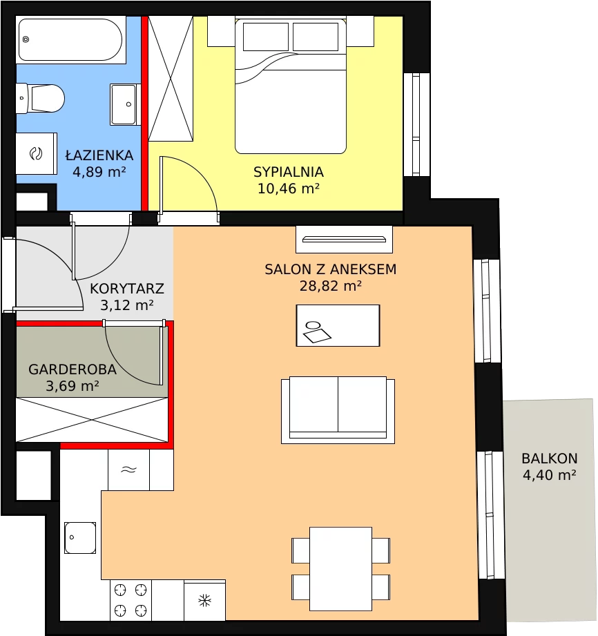 2 pokoje, mieszkanie 50,98 m², piętro 1, oferta nr 2C-1-4, Naramowice Odnova, Poznań, Naramowice, ul. Bielicowa