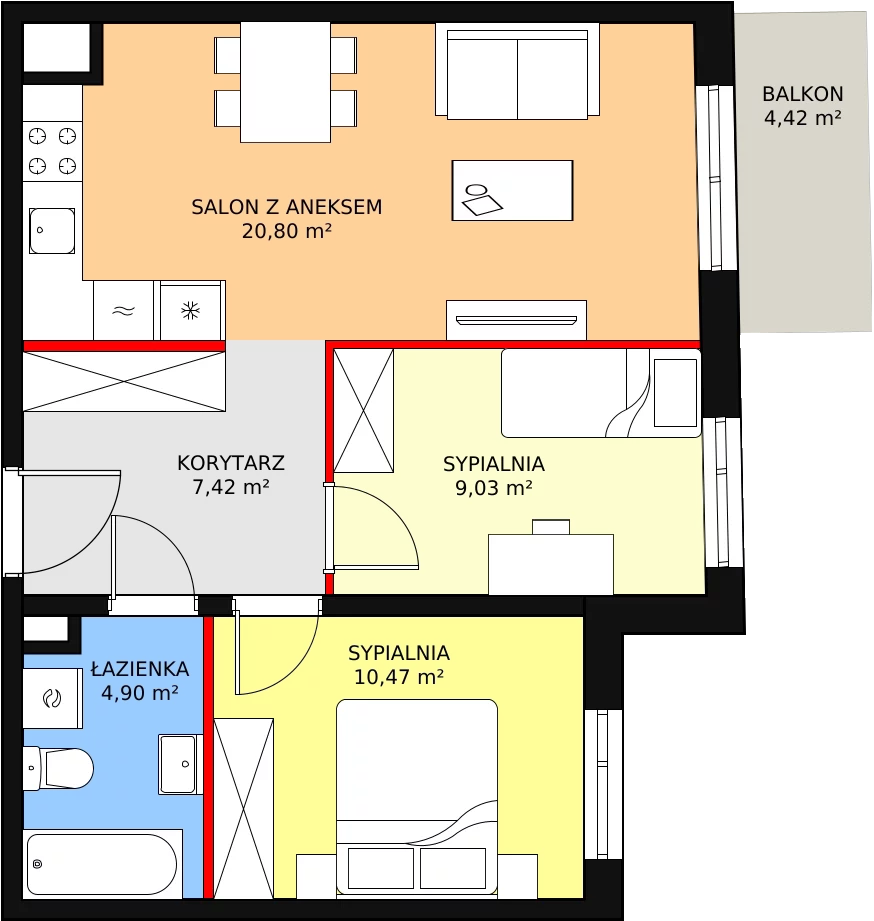 Mieszkanie 52,62 m², piętro 1, oferta nr 2C-1-5, Naramowice Odnova, Poznań, Naramowice, ul. Bielicowa