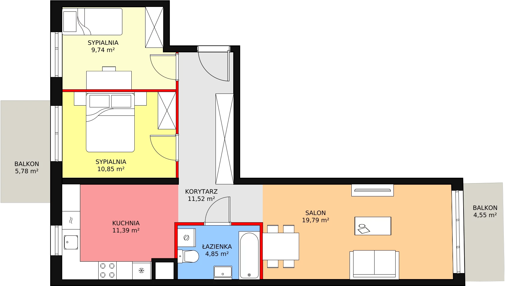 3 pokoje, mieszkanie 68,14 m², piętro 1, oferta nr 2C-1-7, Naramowice Odnova, Poznań, Naramowice, ul. Bielicowa