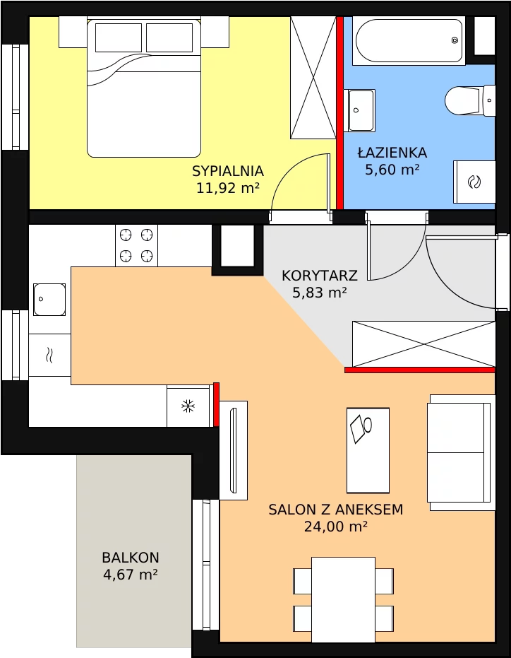 Mieszkanie 47,35 m², piętro 1, oferta nr 2C-1-8, Naramowice Odnova, Poznań, Naramowice, ul. Bielicowa