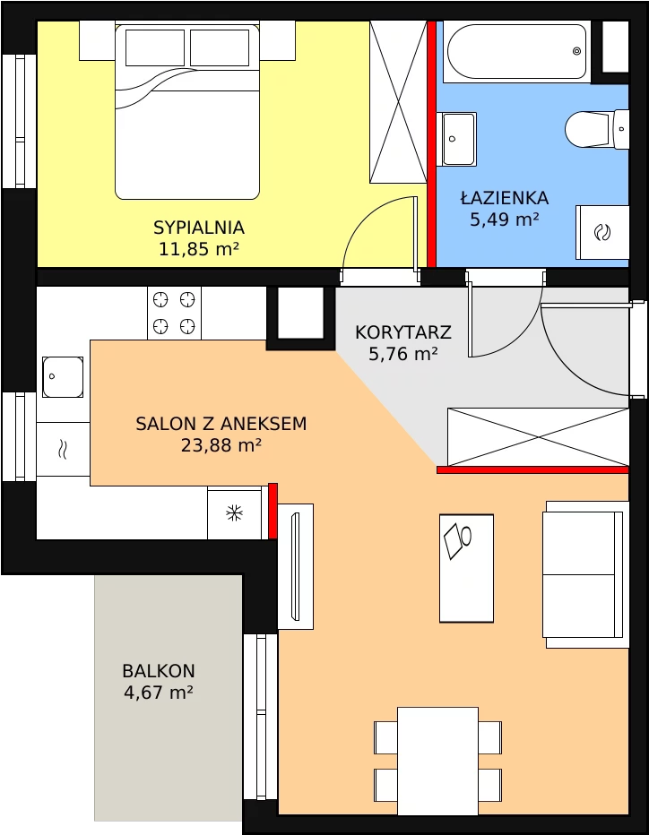 Mieszkanie 46,98 m², piętro 2, oferta nr 2C-2-8, Naramowice Odnova, Poznań, Naramowice, ul. Bielicowa