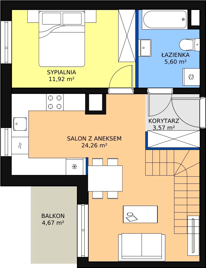 2 pokoje, mieszkanie 61,00 m², piętro 4, oferta nr 2C-4-7, Naramowice Odnova, Poznań, Naramowice, ul. Bielicowa