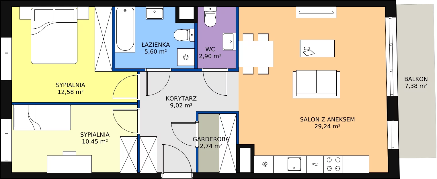 3 pokoje, mieszkanie 72,53 m², piętro 1, oferta nr 2D-1-1, Naramowice Odnova, Poznań, Naramowice, ul. Bielicowa