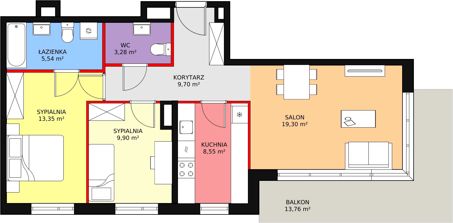 Mieszkanie 69,62 m², piętro 1, oferta nr 2D-1-3, Naramowice Odnova, Poznań, Naramowice, ul. Bielicowa