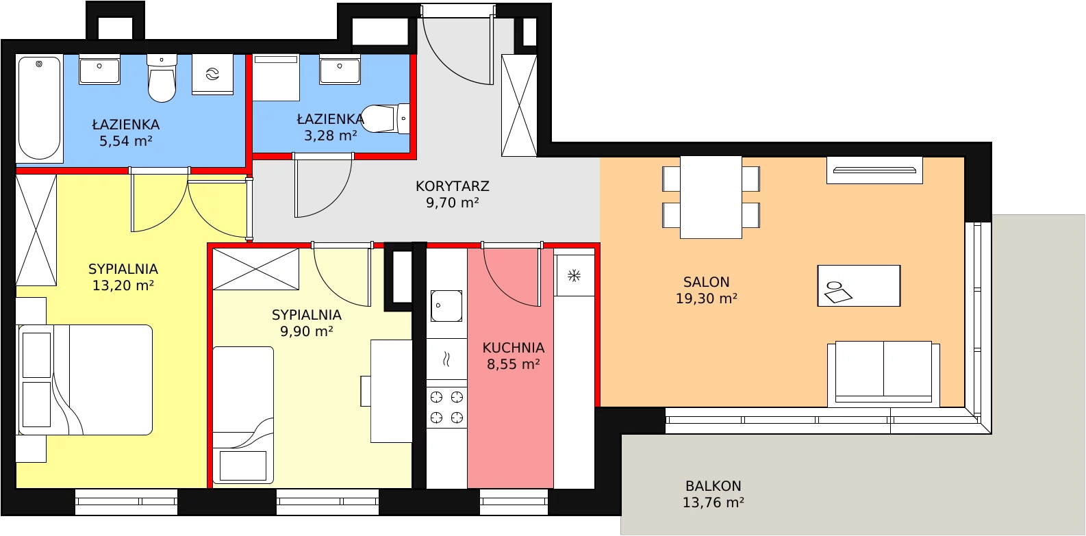 Mieszkanie 69,62 m², piętro 2, oferta nr 2D-2-3, Naramowice Odnova, Poznań, Naramowice, ul. Bielicowa