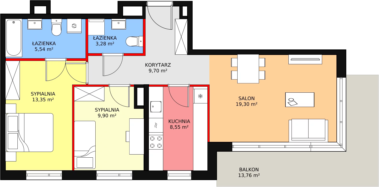 Mieszkanie 69,62 m², piętro 3, oferta nr 2D-3-3, Naramowice Odnova, Poznań, Naramowice, ul. Bielicowa