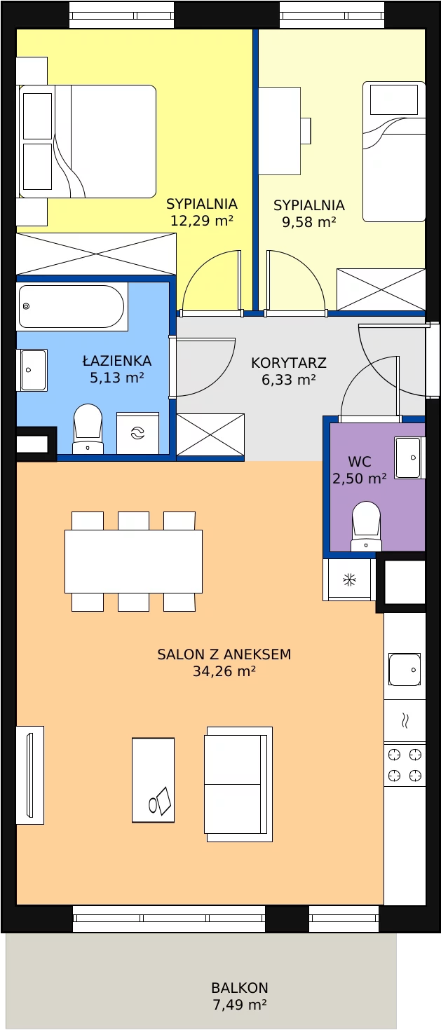 Zalety mieszkania 70.08 m², 2D-3-4