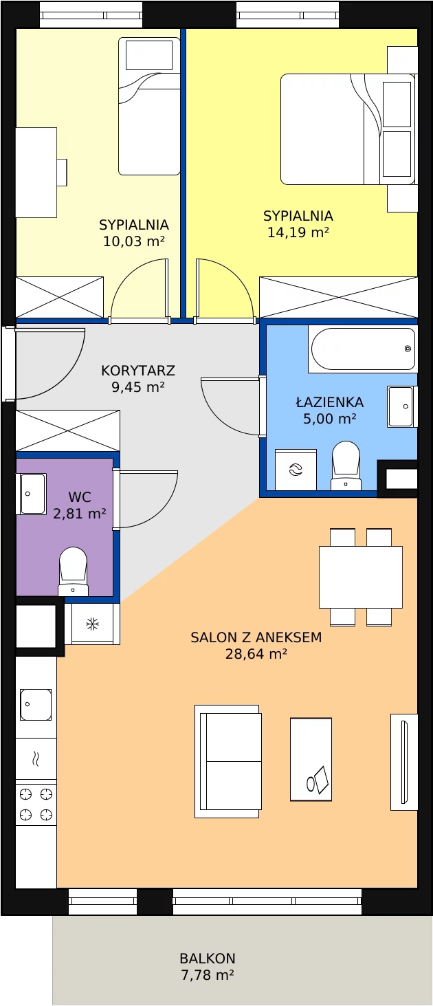 Zalety mieszkania 69.97 m², 2E-1-1