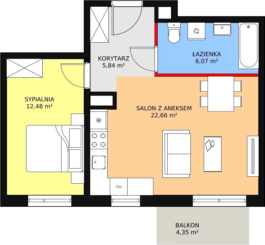 Mieszkanie 47,05 m², piętro 1, oferta nr 2E-1-2, Naramowice Odnova, Poznań, Naramowice, ul. Bielicowa