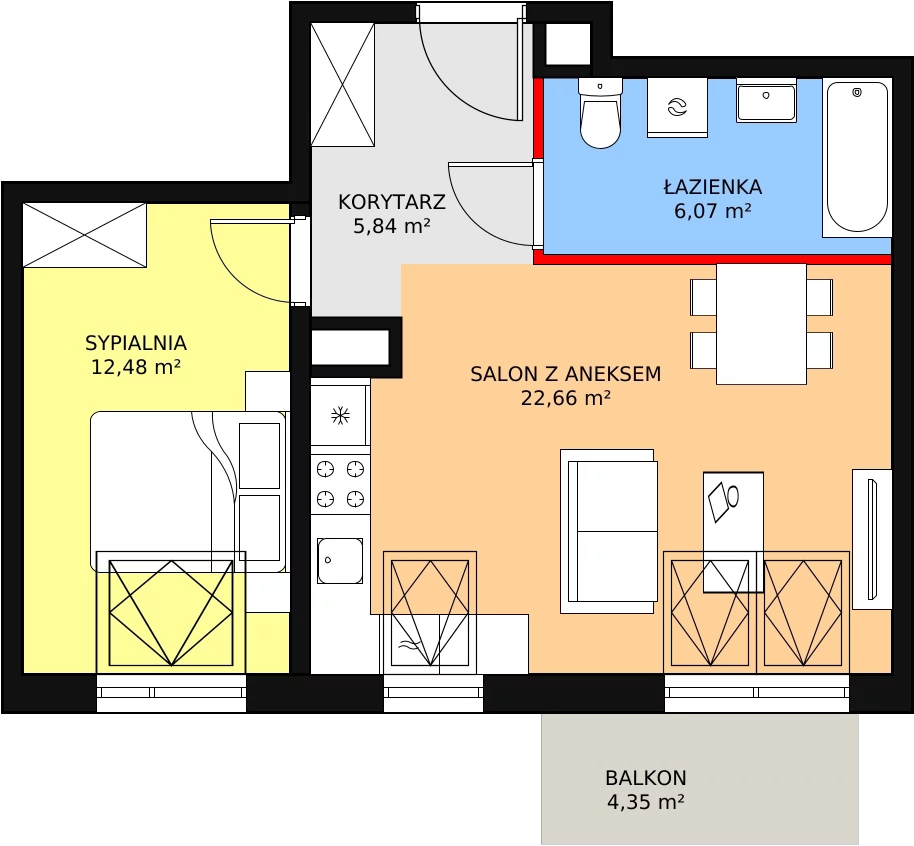 Mieszkanie 47,05 m², piętro 4, oferta nr 2E-4-2, Naramowice Odnova, Poznań, Naramowice, ul. Bielicowa