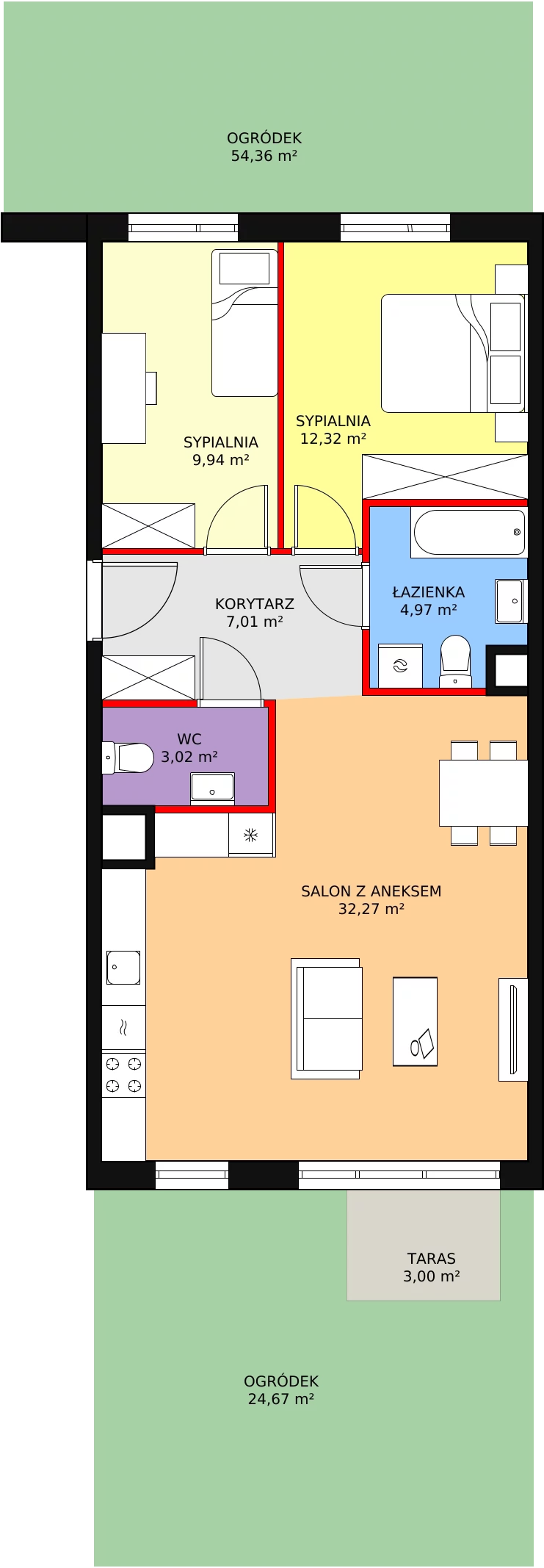 Mieszkanie 69,53 m², parter, oferta nr 2F-0-1, Naramowice Odnova, Poznań, Naramowice, ul. Bielicowa