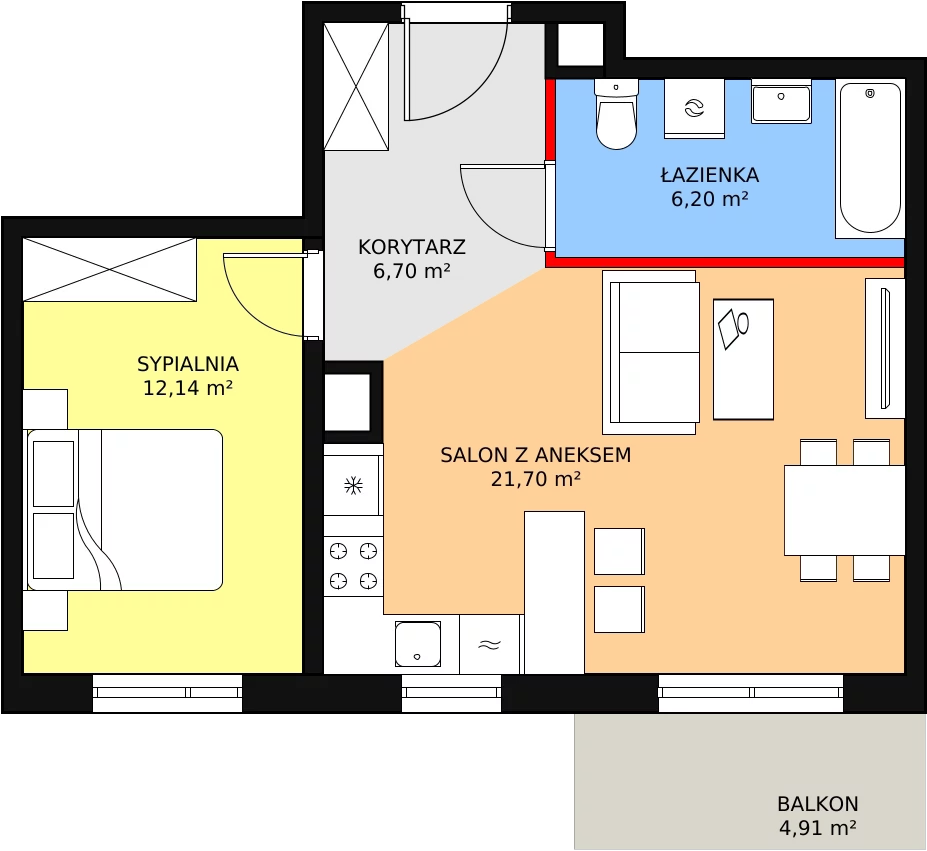 Mieszkanie 46,74 m², piętro 1, oferta nr 2F-1-2, Naramowice Odnova, Poznań, Naramowice, ul. Bielicowa