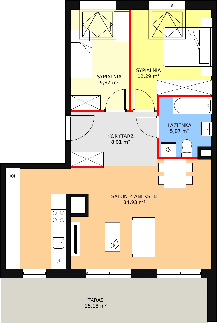 3 pokoje, mieszkanie 70,17 m², piętro 4, oferta nr 2F-4-1, Naramowice Odnova, Poznań, Naramowice, ul. Bielicowa