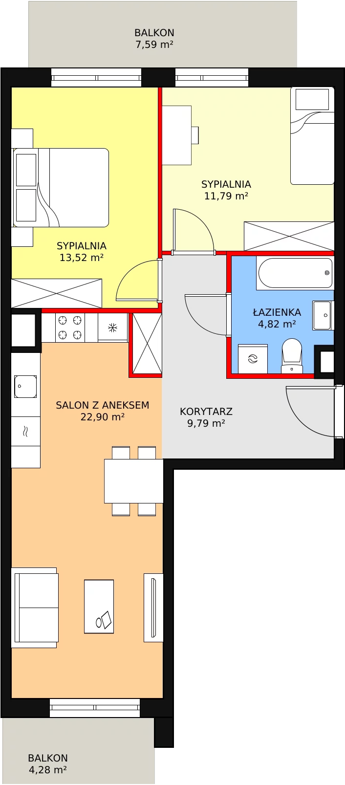 Mieszkanie 62,82 m², piętro 1, oferta nr 3B-1-3, Naramowice Odnova, Poznań, Naramowice, ul. Bielicowa