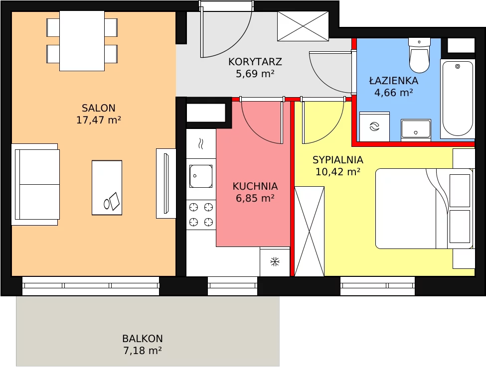 2 pokoje, mieszkanie 45,09 m², piętro 4, oferta nr 3B-4-2, Naramowice Odnova, Poznań, Naramowice, ul. Bielicowa