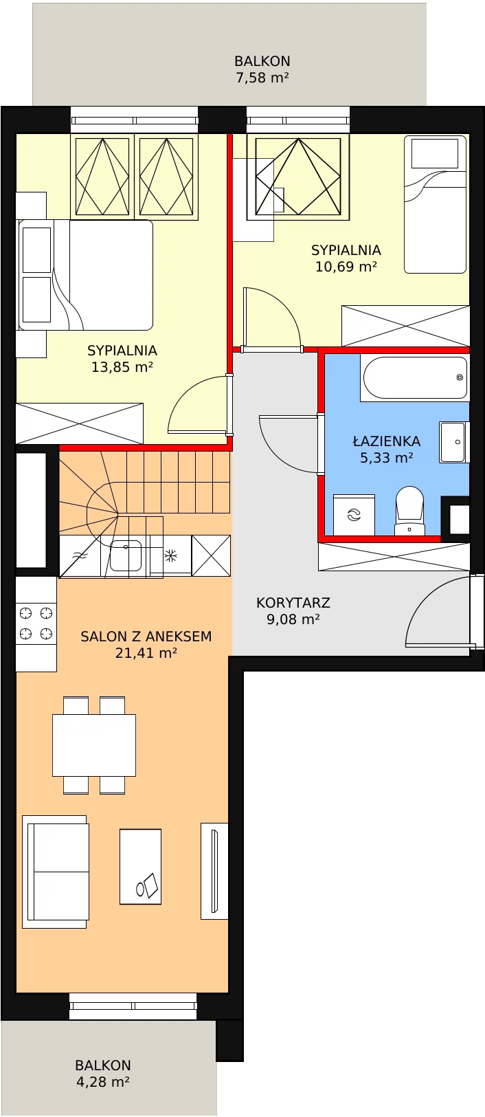 3 pokoje, mieszkanie 74,30 m², piętro 4, oferta nr 3B-4-3, Naramowice Odnova, Poznań, Naramowice, ul. Bielicowa