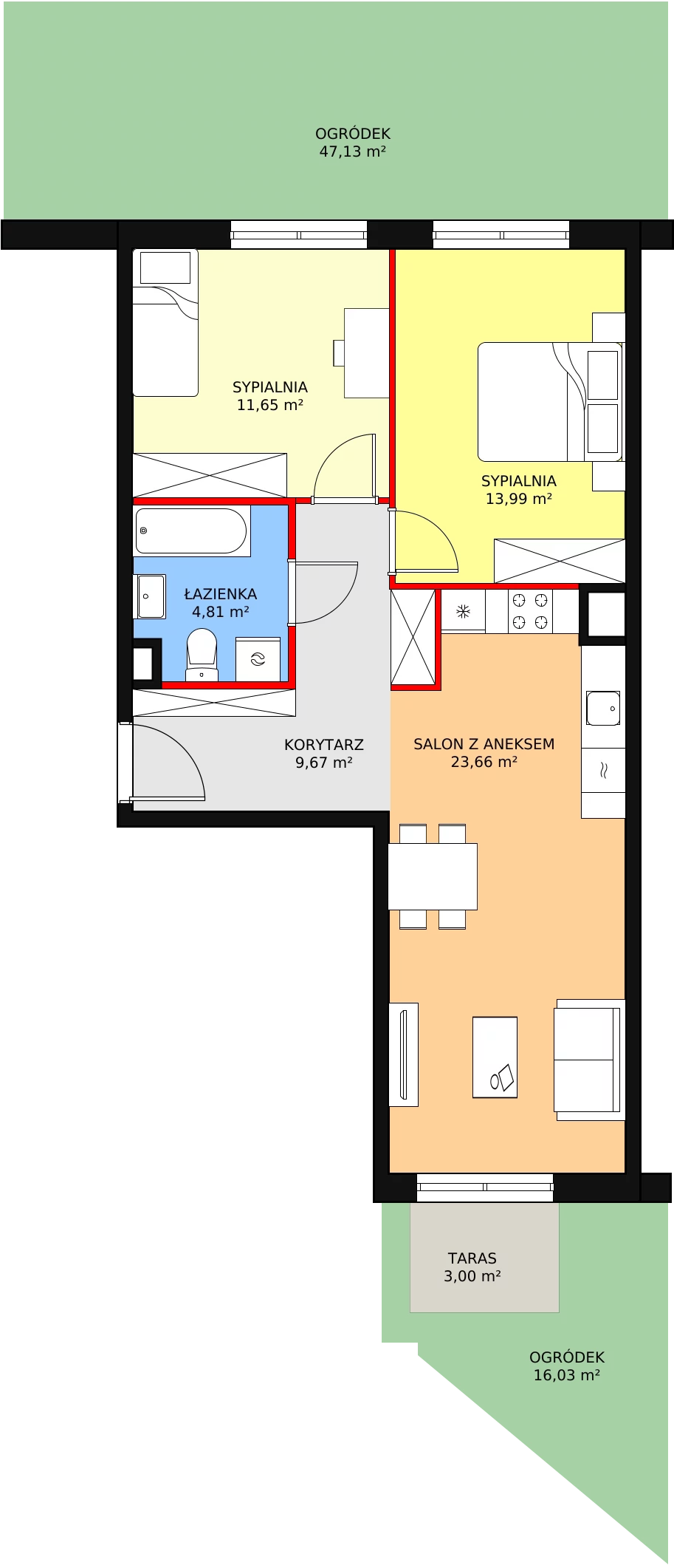 Mieszkanie 63,78 m², parter, oferta nr 3C-0-1, Naramowice Odnova, Poznań, Naramowice, ul. Bielicowa