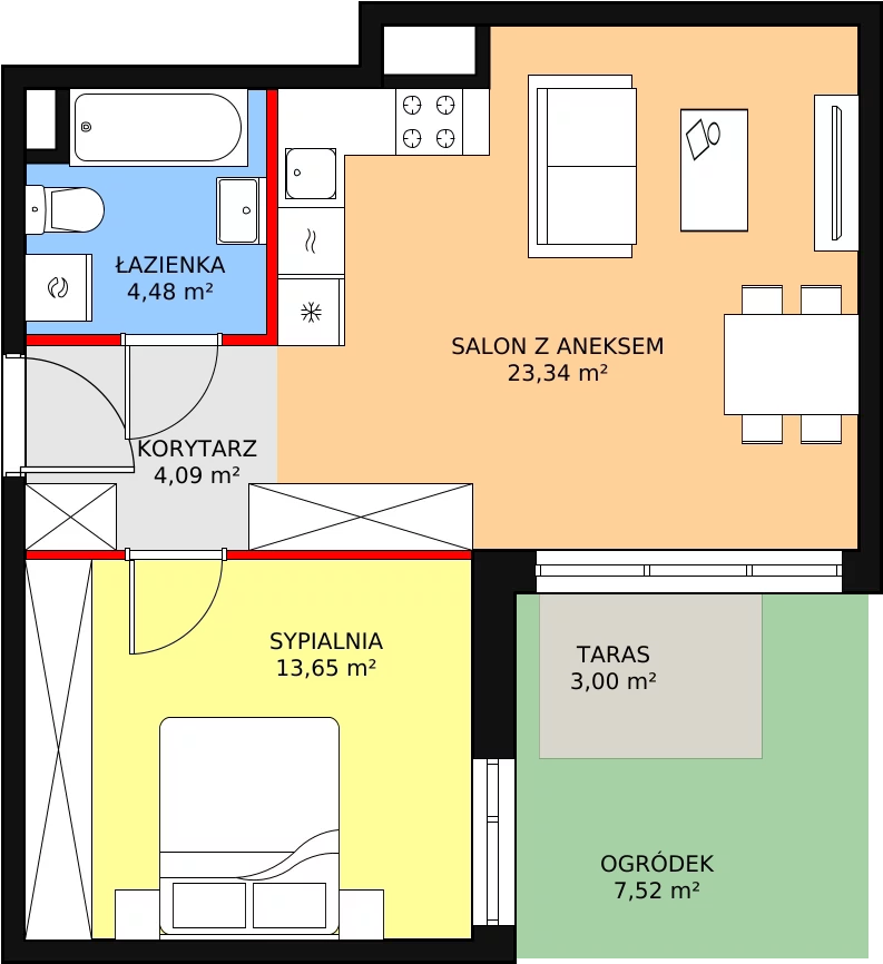 Mieszkanie 45,57 m², parter, oferta nr 3C-0-2, Naramowice Odnova, Poznań, Naramowice, ul. Bielicowa