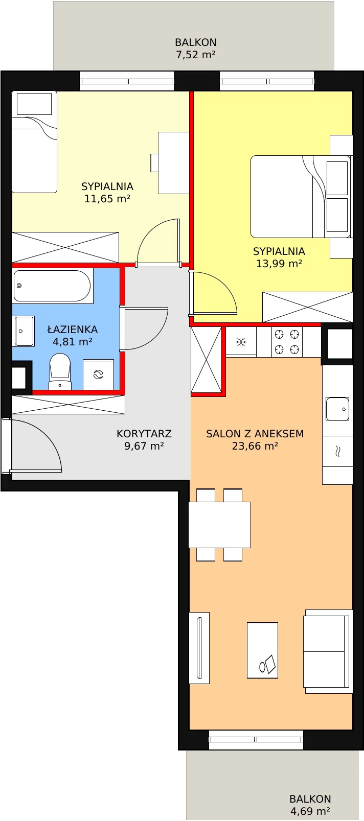 Mieszkanie 63,78 m², piętro 1, oferta nr 3C-1-1, Naramowice Odnova, Poznań, Naramowice, ul. Bielicowa