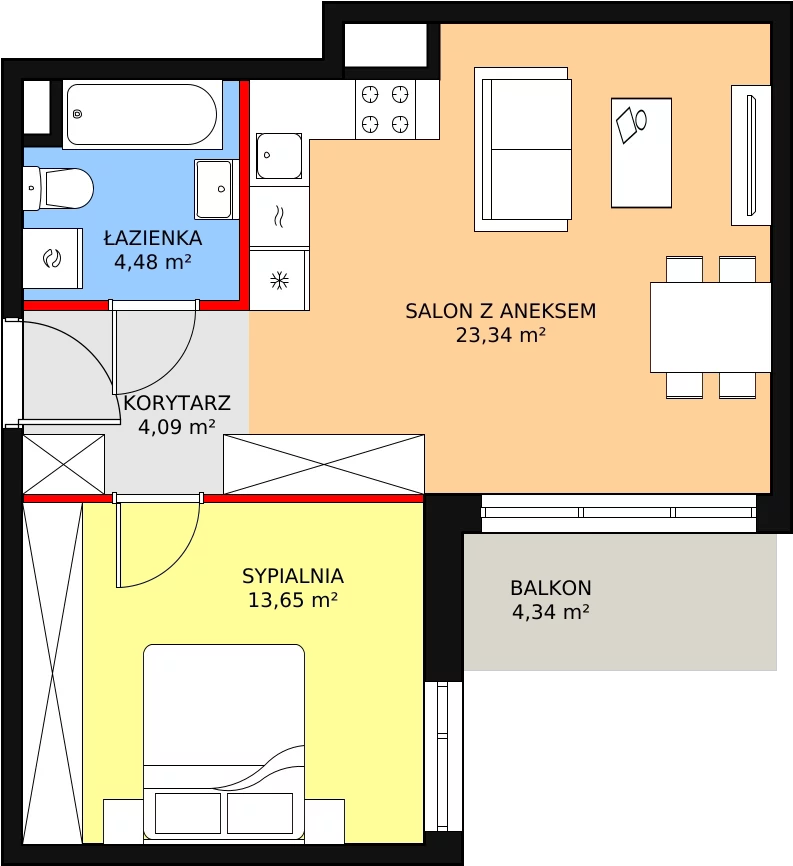 Mieszkanie 45,56 m², piętro 1, oferta nr 3C-1-2, Naramowice Odnova, Poznań, Naramowice, ul. Bielicowa