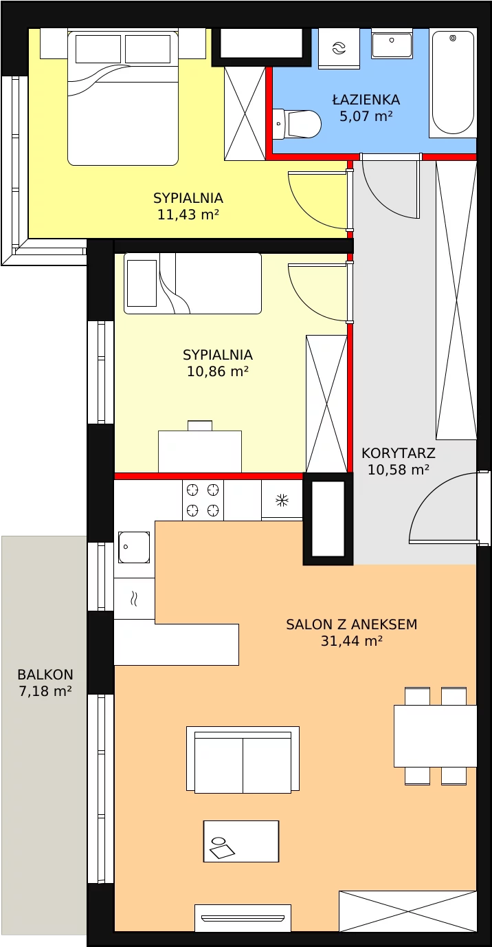 3 pokoje, mieszkanie 69,38 m², piętro 2, oferta nr 3C-2-4, Naramowice Odnova, Poznań, Naramowice, ul. Bielicowa