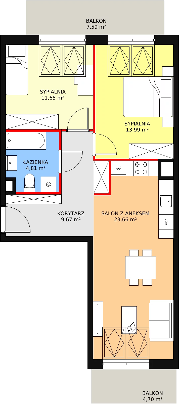 Mieszkanie 63,78 m², piętro 4, oferta nr 3C-4-1, Naramowice Odnova, Poznań, Naramowice, ul. Bielicowa