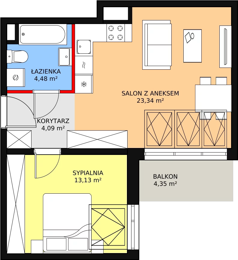 Mieszkanie 45,04 m², piętro 4, oferta nr 3C-4-2, Naramowice Odnova, Poznań, Naramowice, ul. Bielicowa