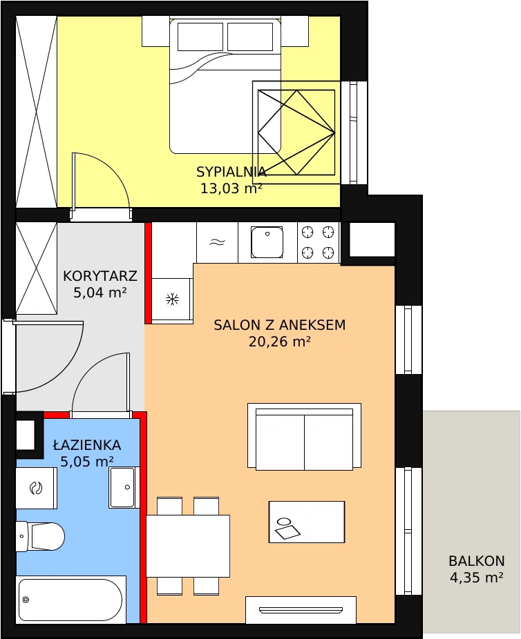 Mieszkanie 43,38 m², piętro 4, oferta nr 3D-4-2, Naramowice Odnova, Poznań, Naramowice, ul. Bielicowa