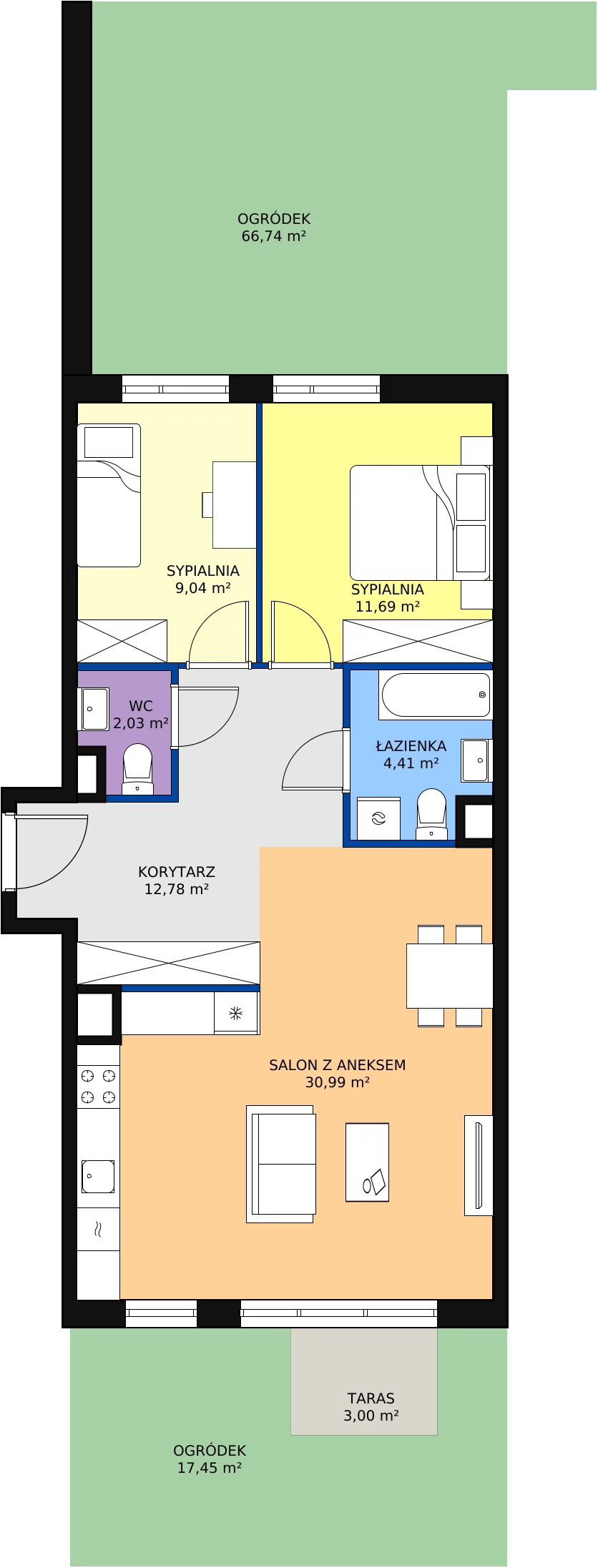 Zalety mieszkania 70.98 m², 3E-0-1