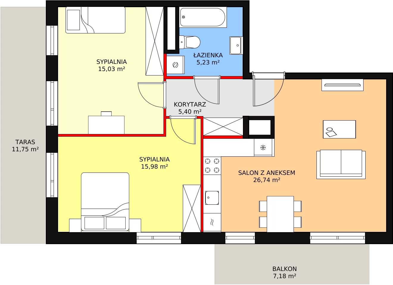 3 pokoje, mieszkanie 68,38 m², piętro 1, oferta nr 3E-1-2, Naramowice Odnova, Poznań, Naramowice, ul. Bielicowa