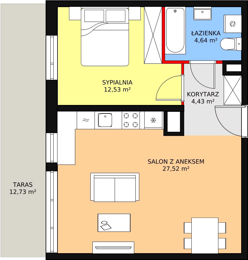 2 pokoje, mieszkanie 49,12 m², piętro 1, oferta nr 3E-1-3, Naramowice Odnova, Poznań, Naramowice, ul. Bielicowa