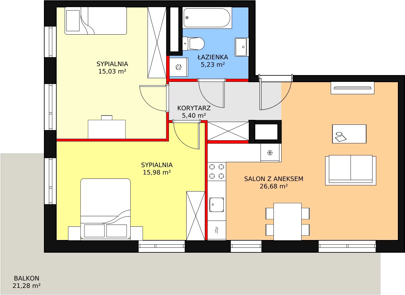 Mieszkanie 68,33 m², piętro 2, oferta nr 3E-2-2, Naramowice Odnova, Poznań, Naramowice, ul. Bielicowa