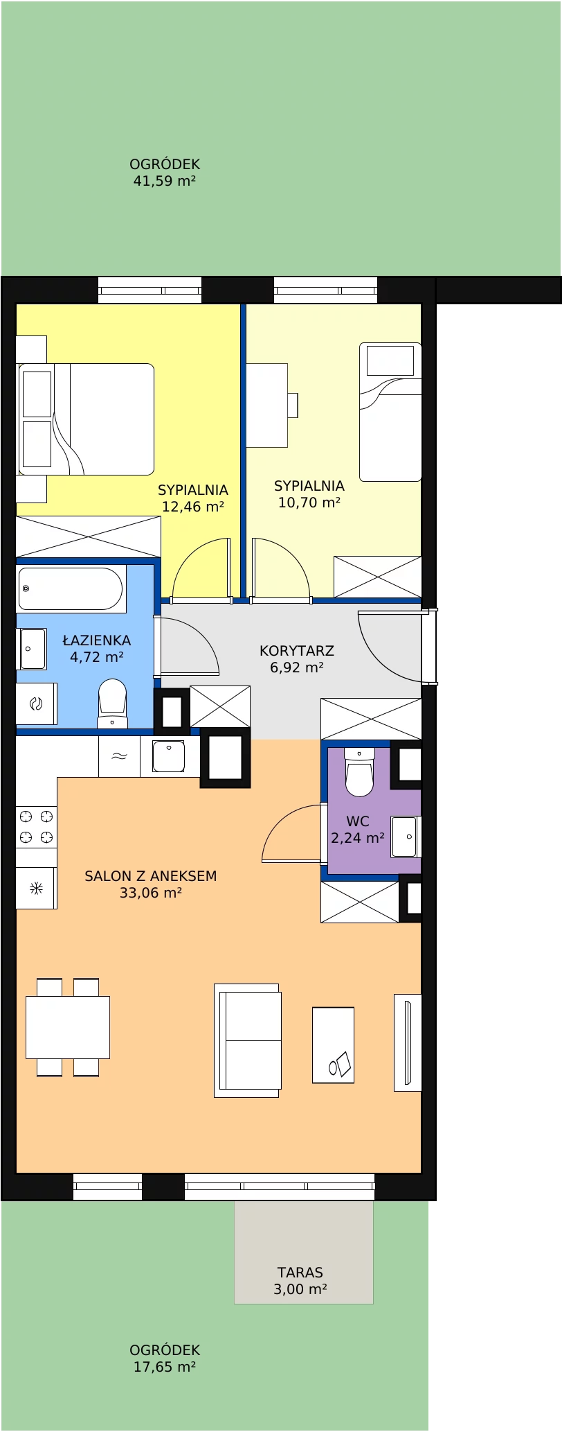 3 pokoje, mieszkanie 70,10 m², parter, oferta nr 3F-0-3, Naramowice Odnova, Poznań, Naramowice, ul. Bielicowa