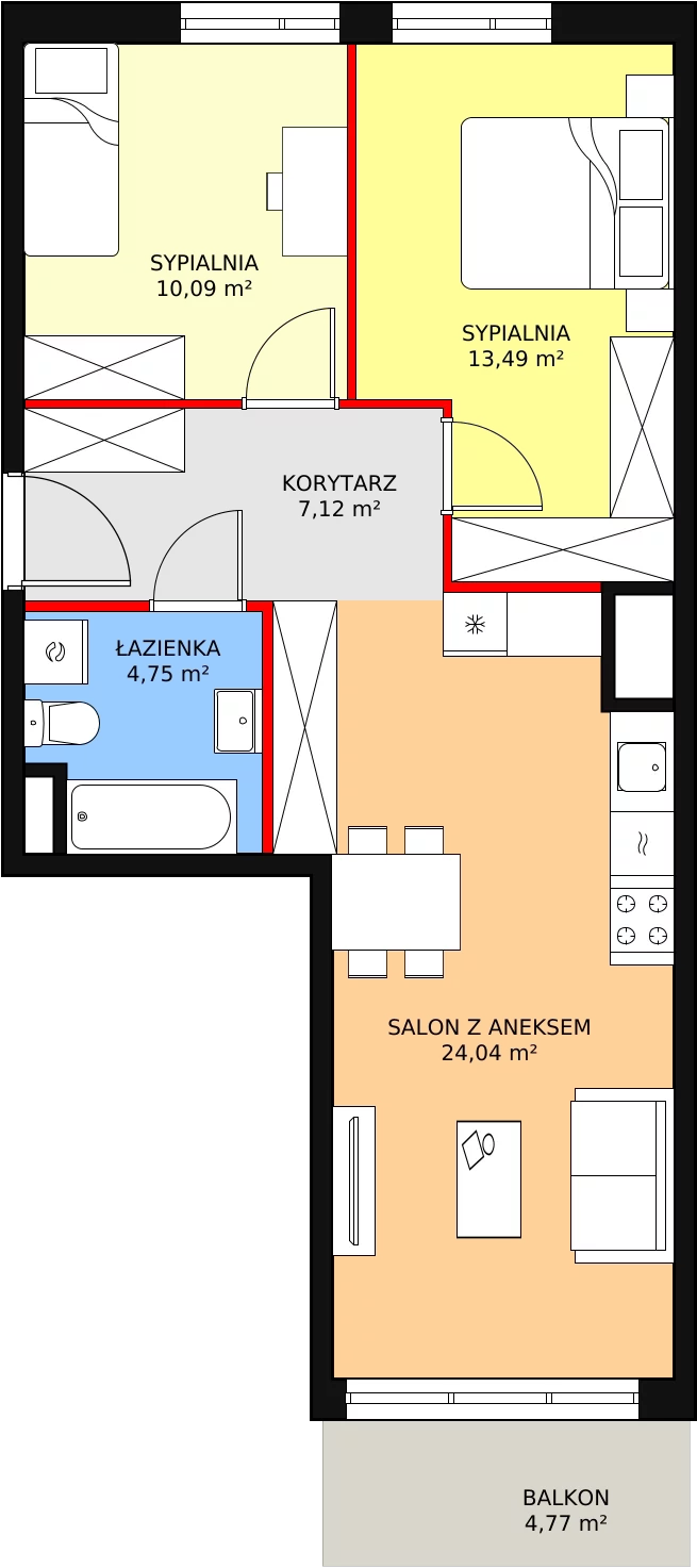 Mieszkanie 59,49 m², piętro 1, oferta nr 3F-1-1, Naramowice Odnova, Poznań, Naramowice, ul. Bielicowa