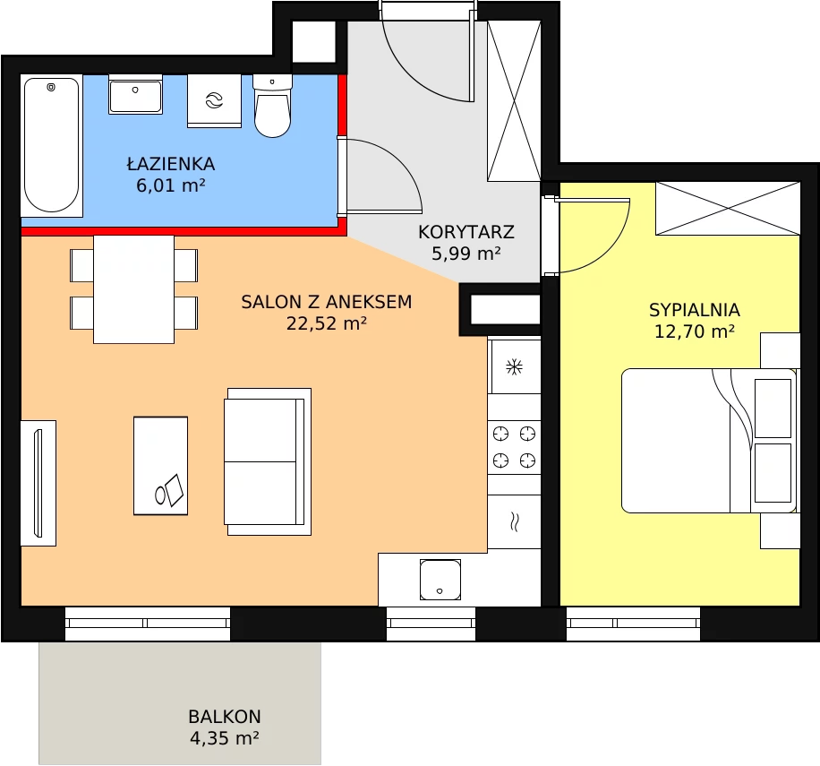 Mieszkanie 47,22 m², piętro 1, oferta nr 3F-1-2, Naramowice Odnova, Poznań, Naramowice, ul. Bielicowa