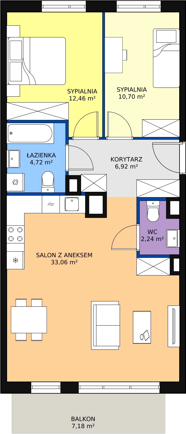 Zalety mieszkania 70.1 m², 3F-3-3