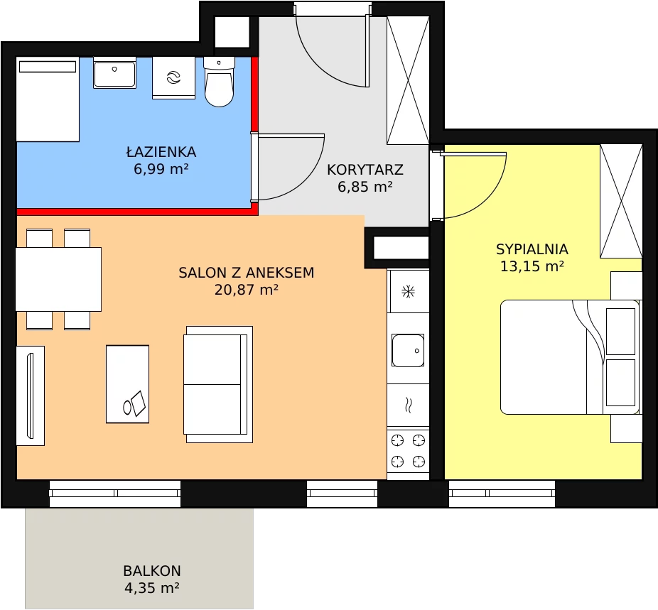 Mieszkanie 47,86 m², piętro 1, oferta nr 3G-1-2, Naramowice Odnova, Poznań, Naramowice, ul. Bielicowa