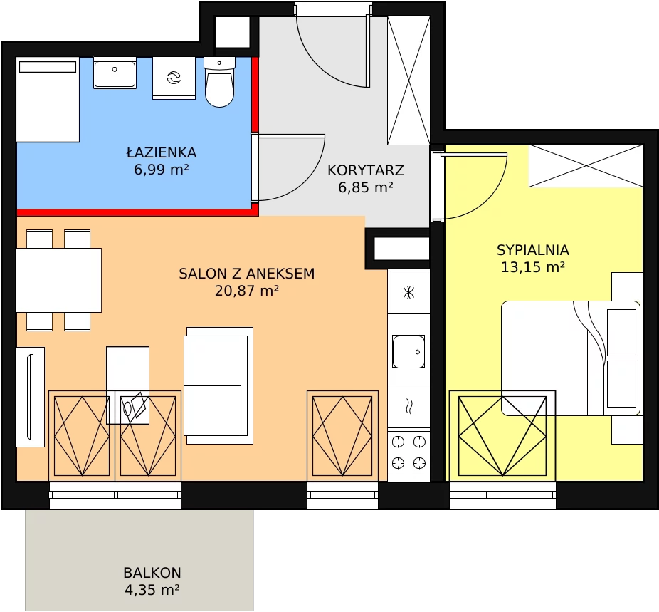 Mieszkanie 47,86 m², piętro 4, oferta nr 3G-4-2, Naramowice Odnova, Poznań, Naramowice, ul. Bielicowa