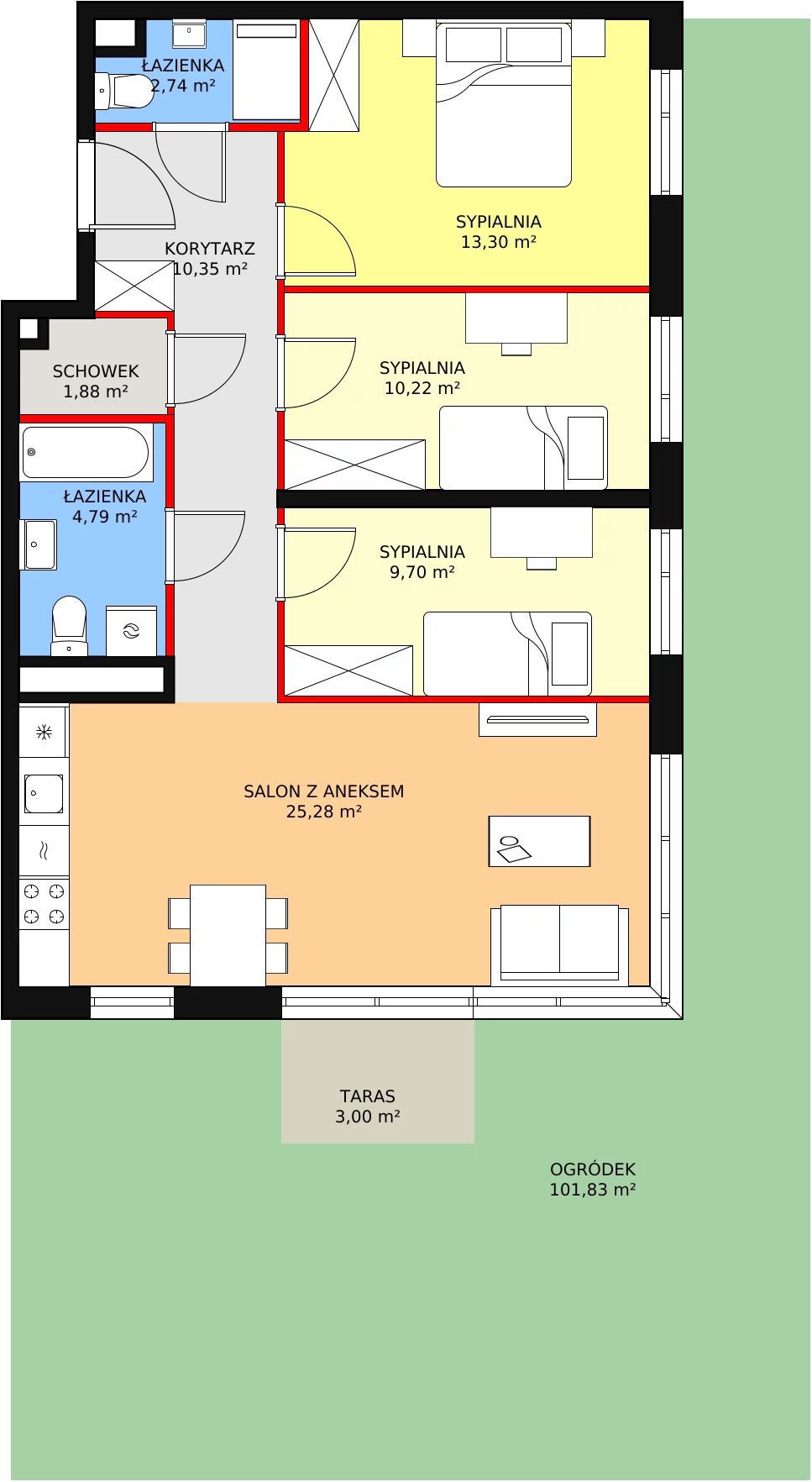 4 pokoje, mieszkanie 78,26 m², parter, oferta nr 4A-0-2, Naramowice Odnova, Poznań, Naramowice, ul. Bielicowa