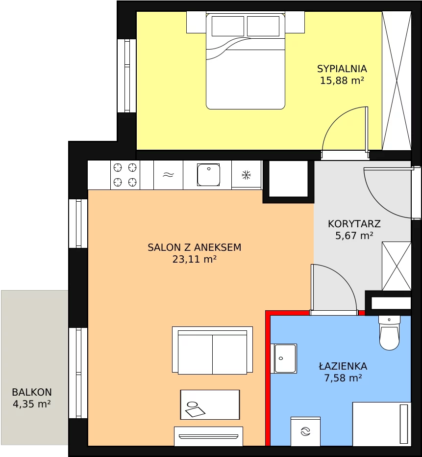 Mieszkanie 52,24 m², piętro 1, oferta nr 4A-1-3, Naramowice Odnova, Poznań, Naramowice, ul. Bielicowa